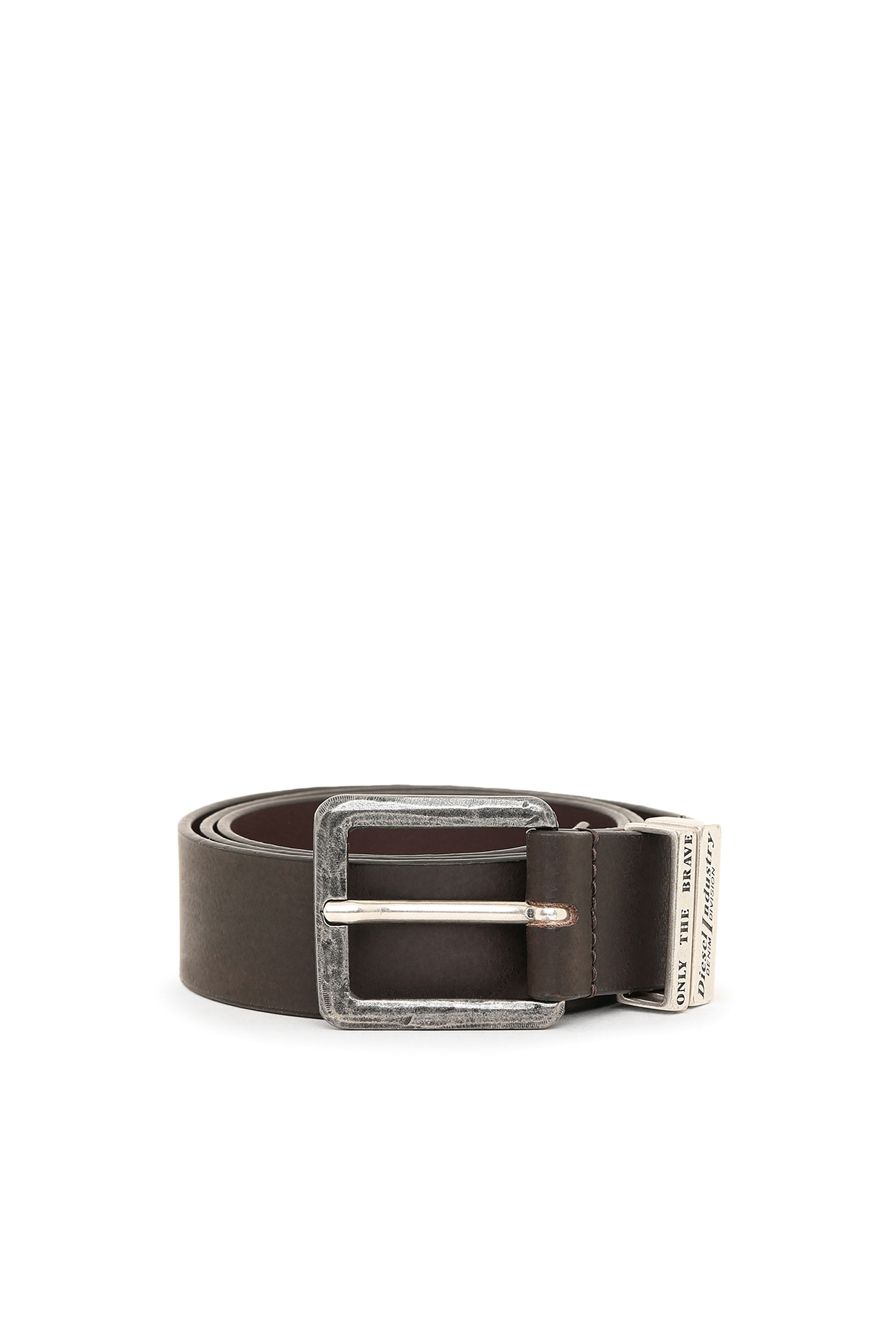 Diesel - B-GUARANTEE-A, Man's Leather belt with burnished hardware in Brown - 1