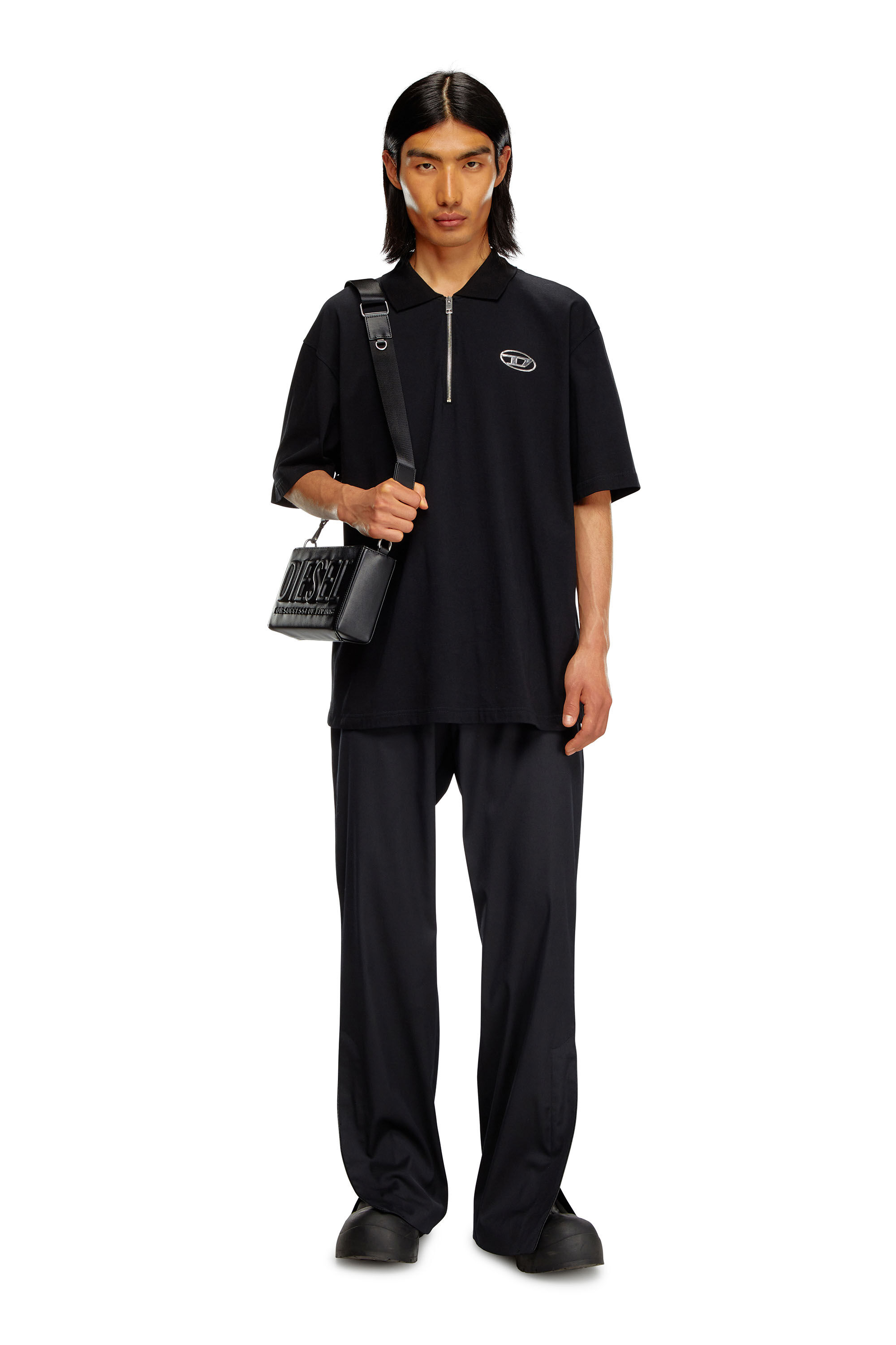 Diesel - T-VOR-OD, Man's Polo shirt with half zip in Black - 1