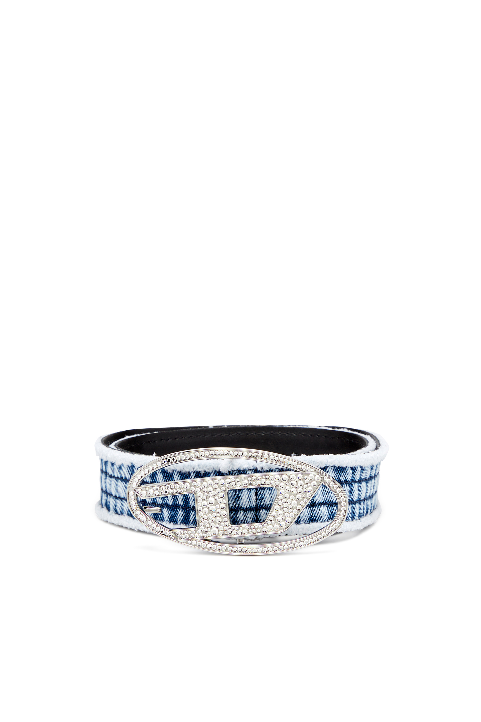 Diesel - B-1DR STRASS, Woman's 3.9cm denim and leather belt with crystal buckle in Blue - 1